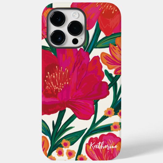 ピンクはっきりしたとオレンジのフローラ名パーソナライズされた Case-Mate iPhoneケース (裏面)