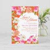 ピンクはっきりしたとオレンジのフローラ鮮やかブライダルシャワー 招待状 (スタンド正面)