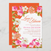 ピンクはっきりしたとオレンジのフローラ鮮やかブライダルシャワー 招待状 (正面/裏面)