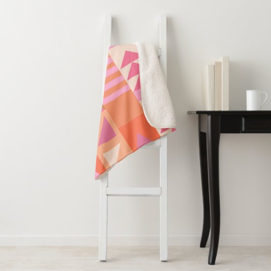 ピンクはっきりしたとオレンジの幾何学的パターン シェルパブランケット (インサイチュ)
