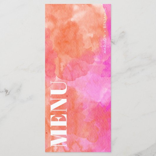 ピンクはっきりしたとオレンジの抽象芸術ウォーター結婚カラー メニュー (裏面)
