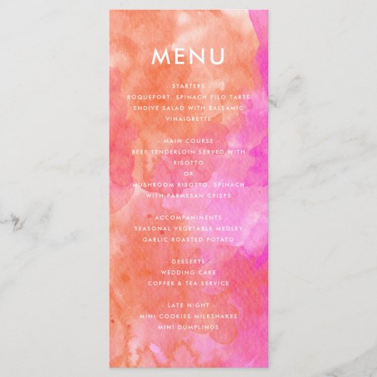 ピンクはっきりしたとオレンジの抽象芸術ウォーター結婚カラー メニュー (正面)