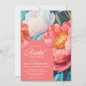 ピンクはっきりしたとオレンジの花嫁の開花ブライダルシャワー 招待状 (正面)
