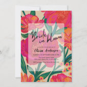 ピンクはっきりしたとオレンジの花嫁の開花ブライダルシャワー 招待状 (正面)
