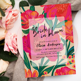 ピンクはっきりしたとオレンジの花嫁の開花ブライダルシャワー 招待状