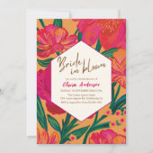 ピンクはっきりしたとオレンジの花嫁の開花ブライダルシャワー 招待状 (正面)