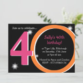 ピンクはっきりしたとオレンジの40歳の誕生日パーティー 招待状 (スタンド正面)