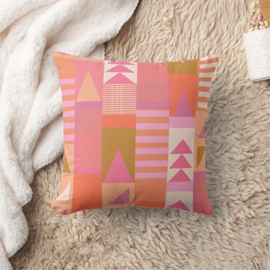 ピンクはっきりしたとオレンジ色のジオメトリパターン クッション (ブランケット)