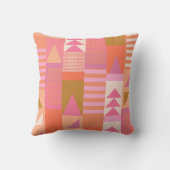 ピンクはっきりしたとオレンジ色のジオメトリパターン クッション (裏面)