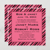 ピンクはっきりしたとブラックのストライプの招待状 招待状 (正面/裏面)