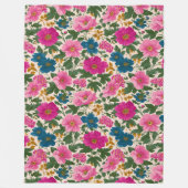 ピンクはっきりしたとブルーのフローラオンクリームフリースブランケット フリースブランケット (正面)