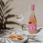 ピンクはっきりしたとホワイトのタイポグラフィバレンタインデー スパークリングワインラベル