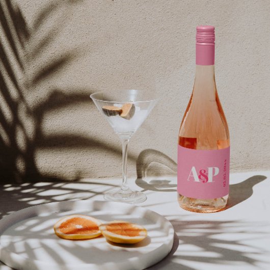 ピンクはっきりしたとホワイトのタイポグラフィバレンタインデー スパークリングワインラベル