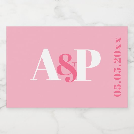 ピンクはっきりしたとホワイトのタイポグラフィバレンタインデー スパークリングワインラベル (シングルラベル)