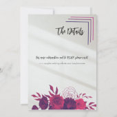 ピンクはっきりしたとマゼンタの予算フローラサンライ結婚ト 招待状 (裏面)