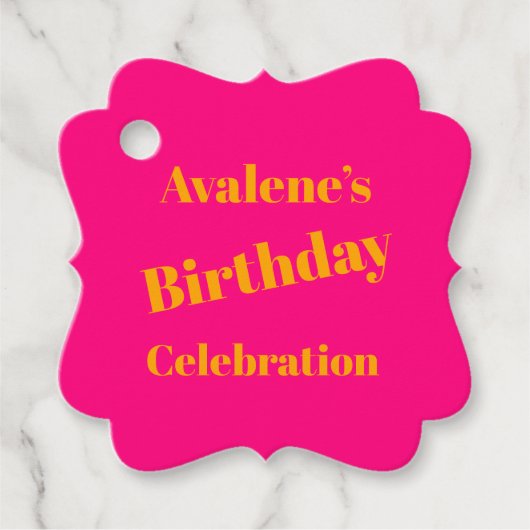 ピンクはっきりしたと明るいオレンジの誕生祝い フェイバータグ (正面)