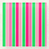 ピンクはっきりしたと緑のストライプ ガラスコースター (正面)