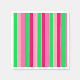 ピンクはっきりしたと緑のストライプ スタンダードカクテルナプキン