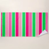 ピンクはっきりしたと緑のストライプ ビーチタオル (正面)