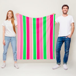 ピンクはっきりしたと緑のストライプ フリースブランケット