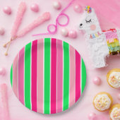 ピンクはっきりしたと緑のストライプ ペーパープレート (パーティー)