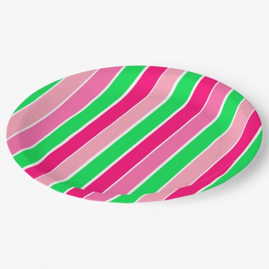 ピンクはっきりしたと緑のストライプ ペーパープレート (アングル)