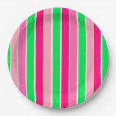 ピンクはっきりしたと緑のストライプ ペーパープレート (正面)
