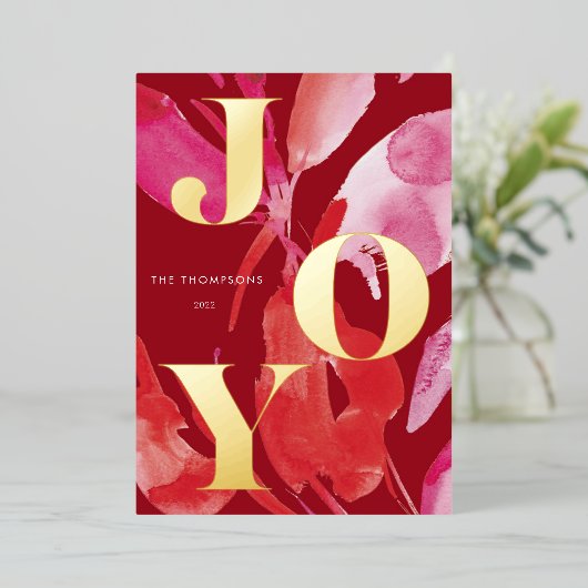 ピンクはっきりしたと赤のジョイ 箔シーズンカード (立ち正面)