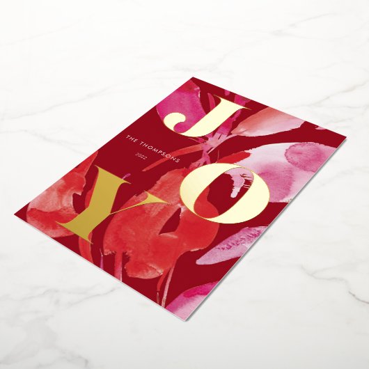 ピンクはっきりしたと赤のジョイ 箔シーズンカード (回転した状態)