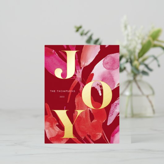 ピンクはっきりしたと赤のジョイ 箔シーズンポストカード (立ち正面)