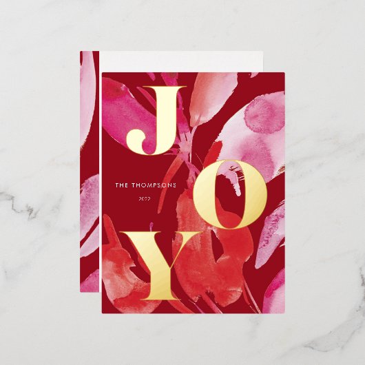 ピンクはっきりしたと赤のジョイ 箔シーズンポストカード (正面/裏面)
