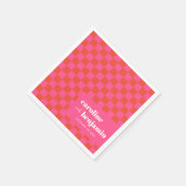 ピンクはっきりしたと赤のチェッカーボードのカスタムウェディング スタンダードカクテルナプキン (角)