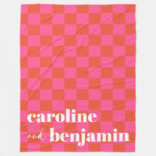ピンクはっきりしたと赤のチェッカーボードのカスタムウェディング フリースブランケット