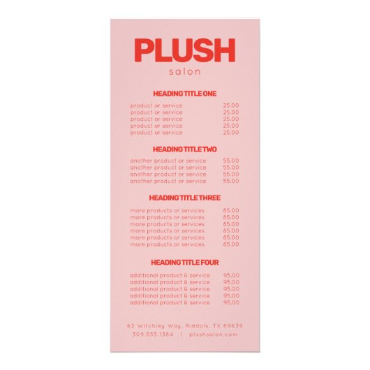 ピンクはっきりしたと赤のビジネスモダンサロン ラックカード (正面)