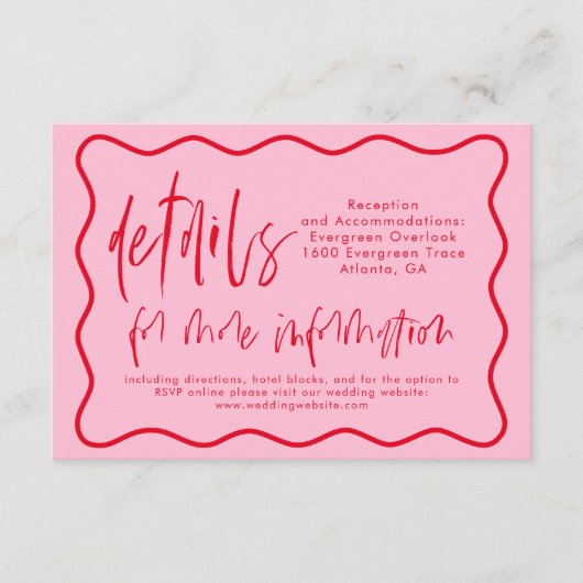 ピンクはっきりしたと赤の波状のフレームの詳細カード エンクロージャーカード (正面)