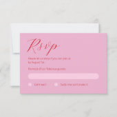ピンクはっきりしたと赤のRSVPカード 出欠カード (正面)