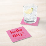 ピンクはっきりしたと赤モダン50誕生日カスタム スクエアペーパーコースター<br><div class="desc">ピンクはっきりしたとレッド50モダン誕生日スカスタムクエア紙コースター</div>