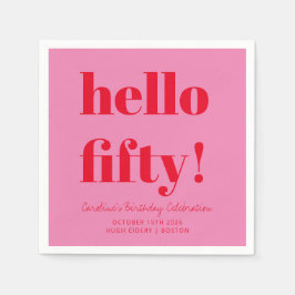 ピンクはっきりしたと赤モダン50誕生日カスタム スタンダードカクテルナプキン