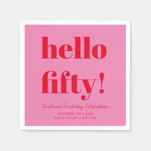 ピンクはっきりしたと赤モダン50誕生日カスタム スタンダードカクテルナプキン