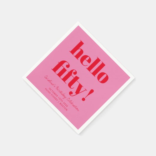 ピンクはっきりしたと赤モダン50誕生日カスタム スタンダードカクテルナプキン (角)