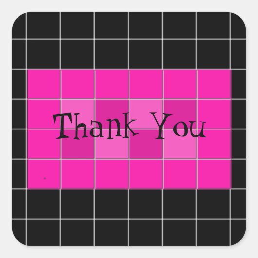 ピンクはっきりしたと黒のタイルありがとうステッカー スクエアシール (正面)