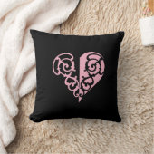 ピンクはっきりしたと黒のフィリグリーハート クッション (ブランケット)