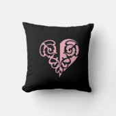 ピンクはっきりしたと黒のフィリグリーハート クッション (正面)