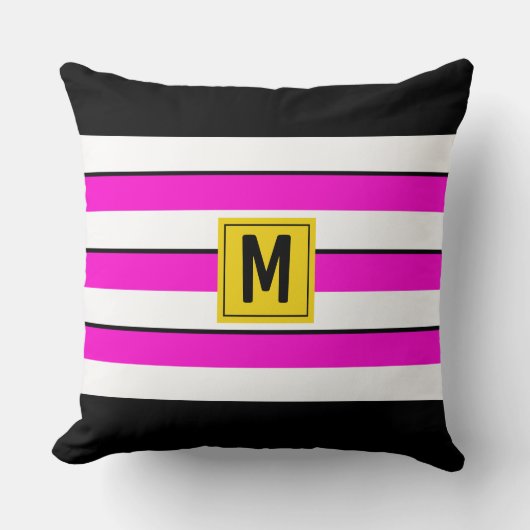 ピンクはっきりしたのストライプモノグラム クッション (正面)
