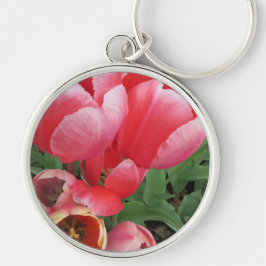 ピンクはっきりしたのチューリップ花写真 キーホルダー