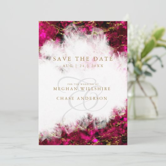 ピンクはっきりしたのトルマリンとクリスタルの日付を保存 招待状 (スタンド正面)