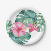 ピンクはっきりしたのハイビスカス熱帯水カラーフローラ ペーパープレート (正面)