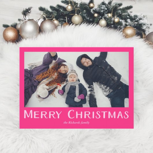 ピンクはっきりしたの伝統的メリー・クリスマス写真 シーズンカード