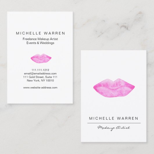ピンクはっきりしたの唇の水の色メイクアップアーティスト 名刺 (正面/裏面)