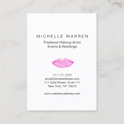 ピンクはっきりしたの唇の水の色メイクアップアーティスト 名刺 (正面)